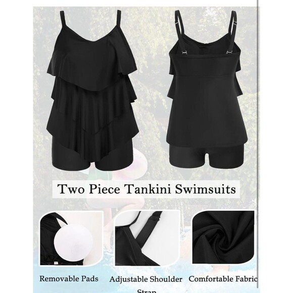 Hanna Nikole 2 Piece Tankini Ruffle Flounce Top High Waist Bottom plus size 16W - Picture 4 of 16